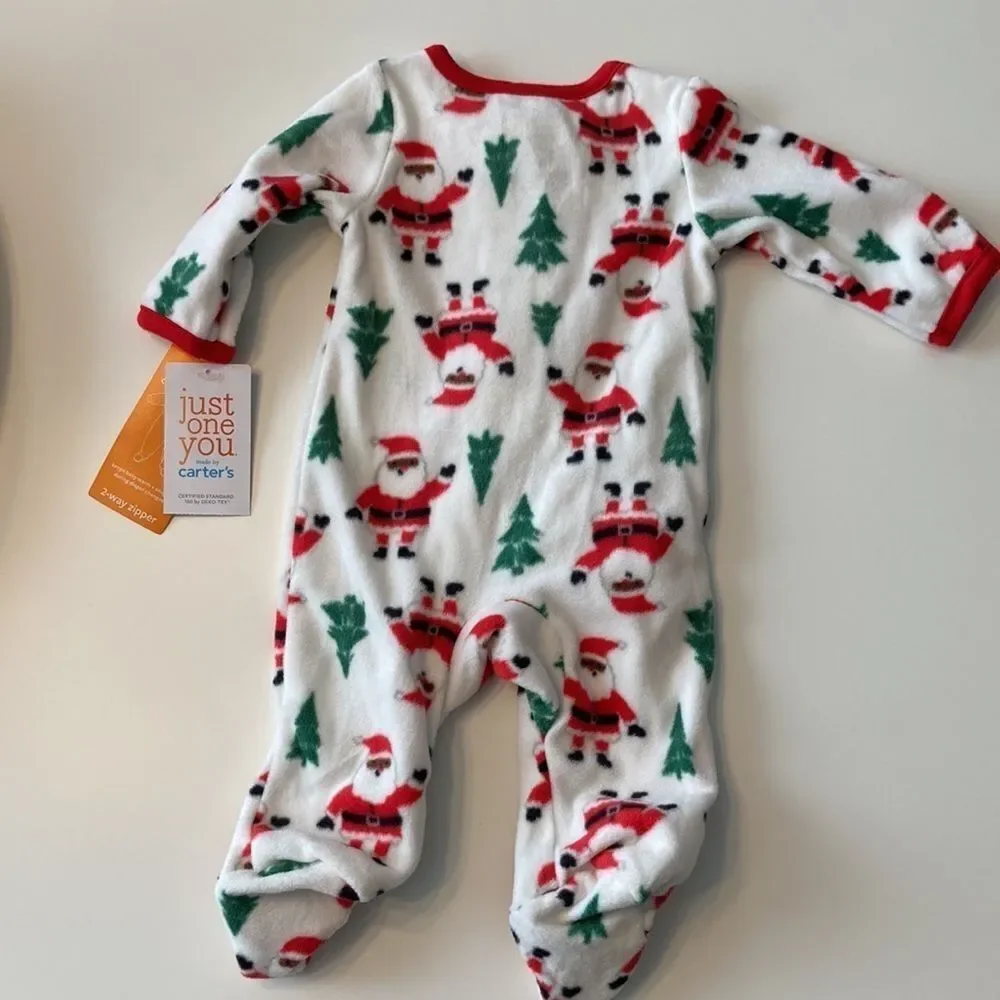 Baby’s First Christmas Newborn Santa footed Sleeper 2-way zip NWT infant baby pj